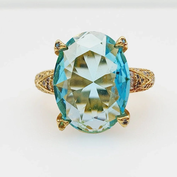 18K Gold Plated Beautiful Blue CZ Women Promise Ring, FB16FA1023 - Picture 3 of 3